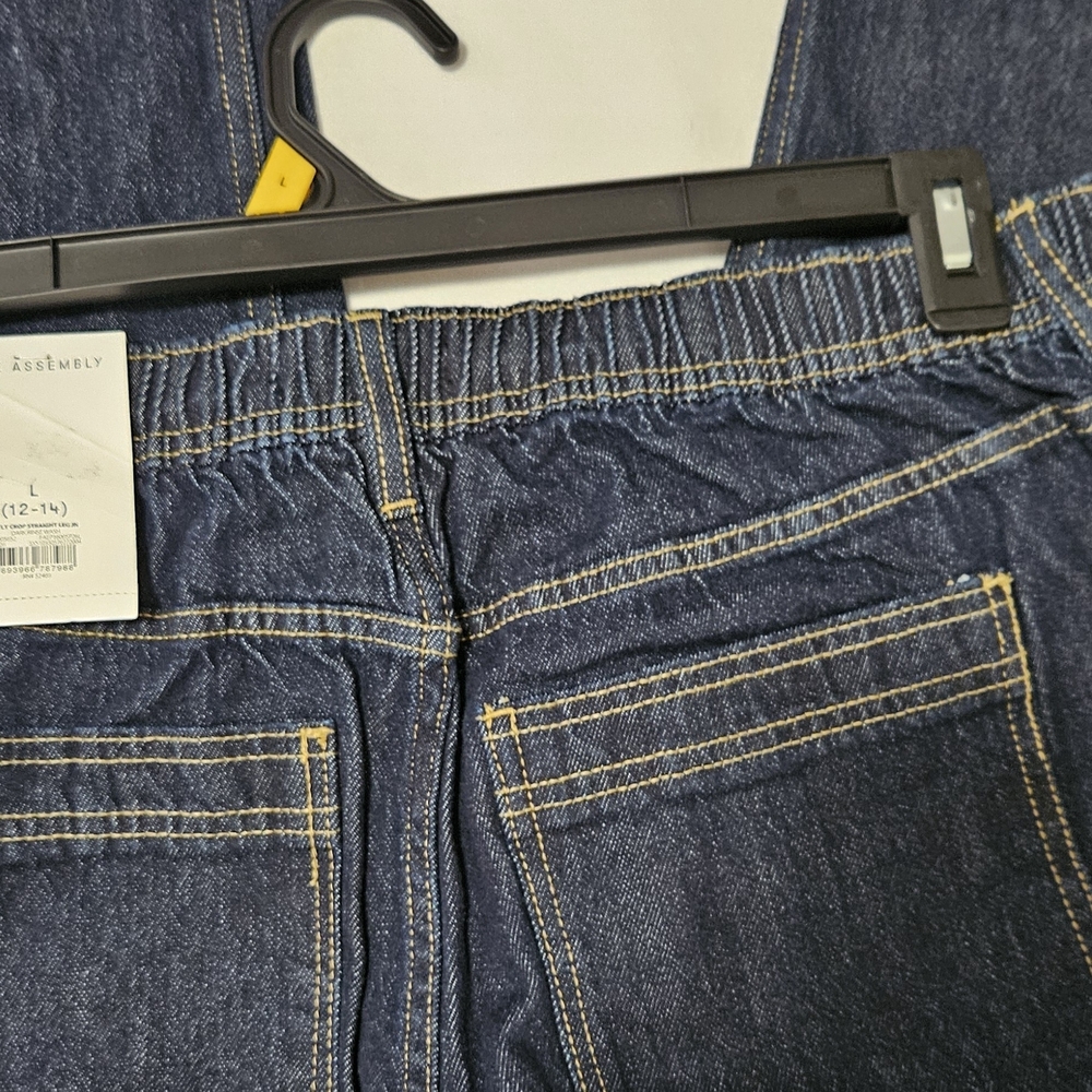 Free Assembly Dark Indigo Utility Straight Leg Jeans Size L, NWT - Picture 8 of 14
